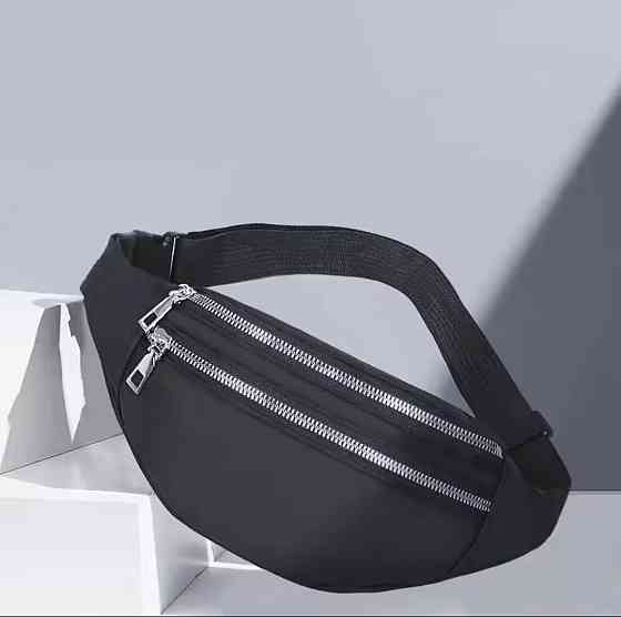 Сумка на пояс бананка 2 кармана унисекс 30 на 15 см чёрный Киев