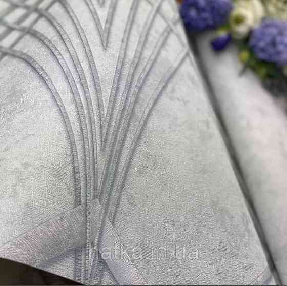 Обои виниловые на флизелине Marburg Art deco 31952 метровые полосы в стиле арт деко серебром на светло сером Киев