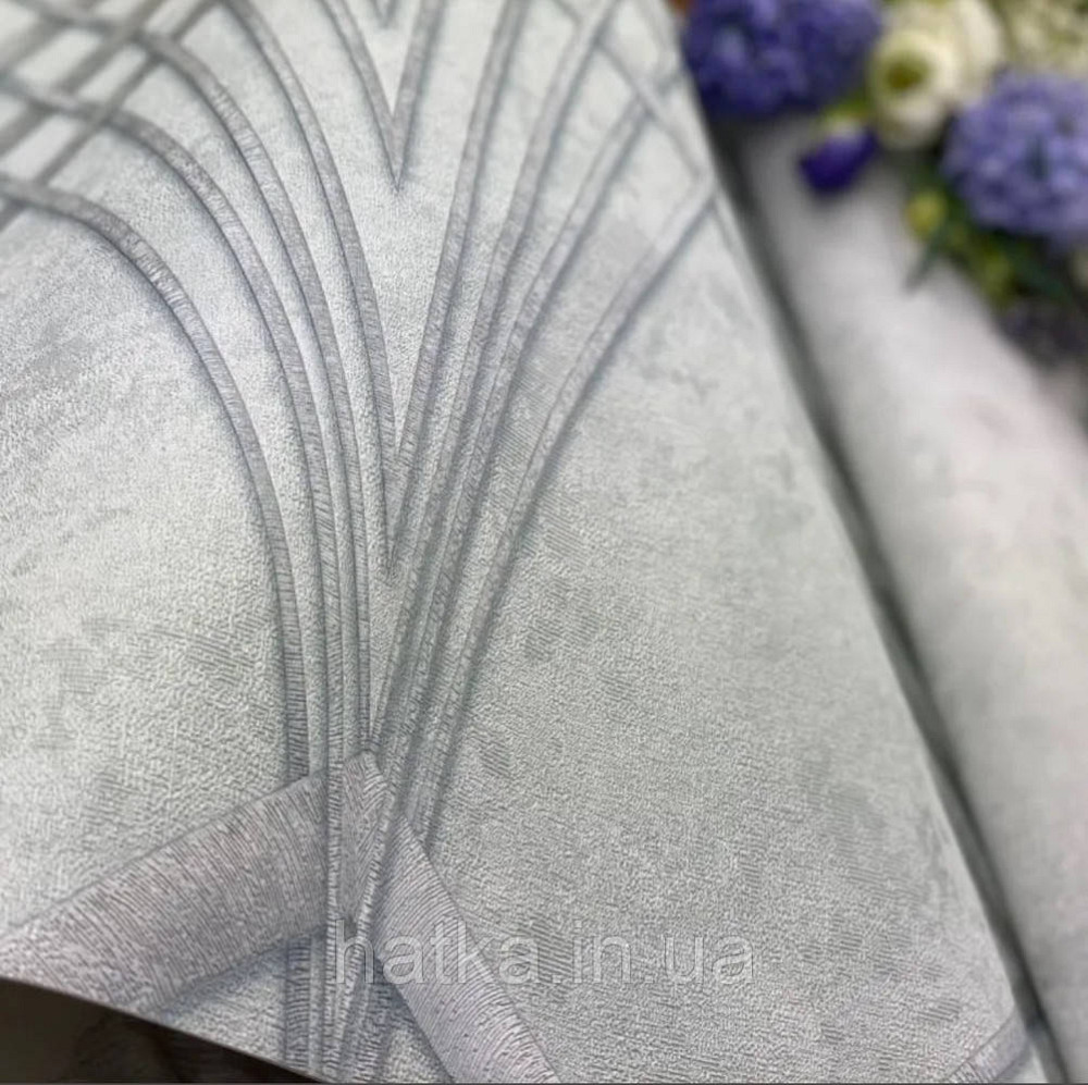 Обои виниловые на флизелине Marburg Art deco 31952 метровые полосы в стиле арт деко серебром на светло сером Киев - изображение 1