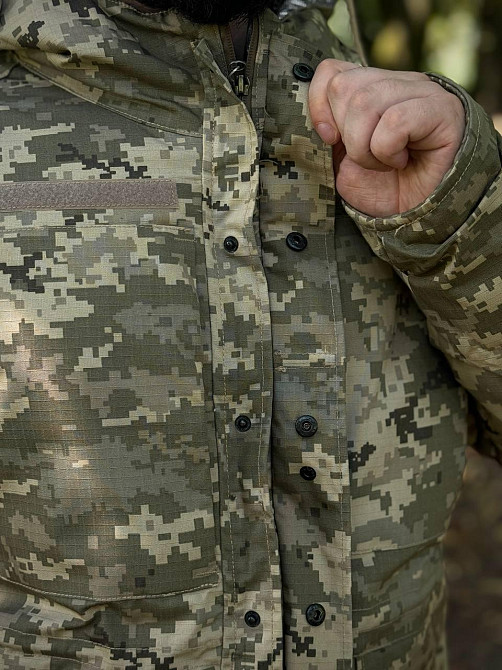 Военная зимняя ветрозащитная мужская теплая парка рип стоп 4.5.0. пиксель Omni-Heat с капюшоном WAR Львов - изображение 8