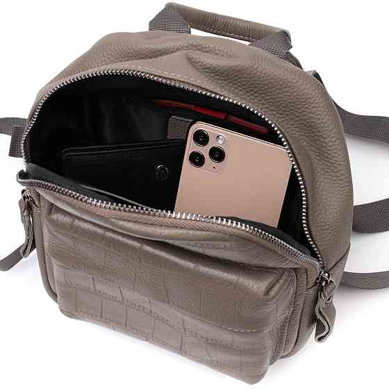 Жіночий компактний рюкзак з натуральної шкіри Vintage 22435 Сірий Київ