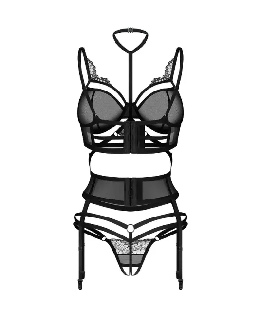 Комплект Obsessive Premisis Black 3-pcs crotchless set 2XL/3X Львов - изображение 3