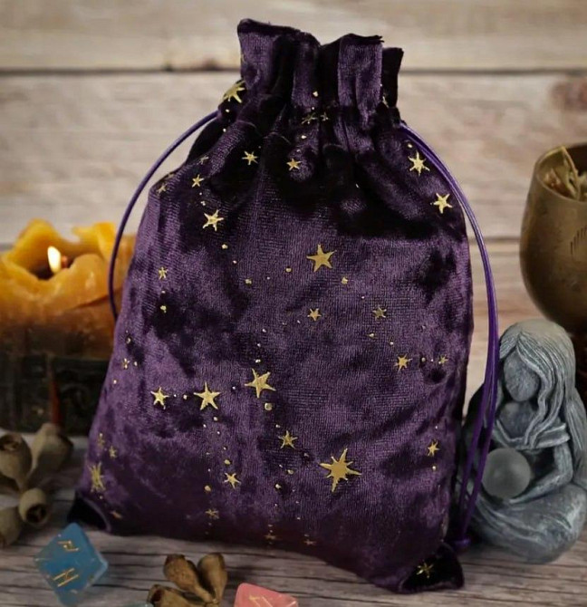 Оксамитовий мішечок для карт Таро – фіолетовий з золотими зірками Київ - фото 1