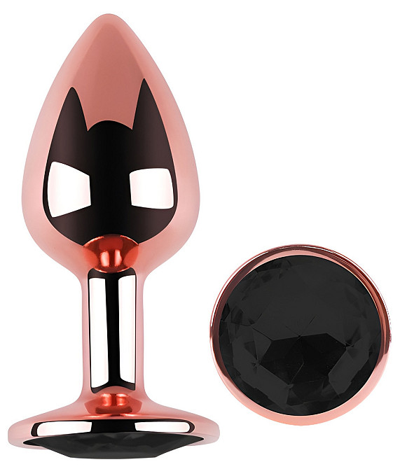 Анальна пробка з кристалом EGZO - Rose Gold Round Plug Black size M Sex Aura Київ - фото 2