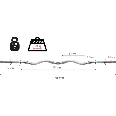 Гриф Toorx W-подібний 120 см 25 мм з гвинтовими замками (BCV-120) (931114) Вінниця - фото 3