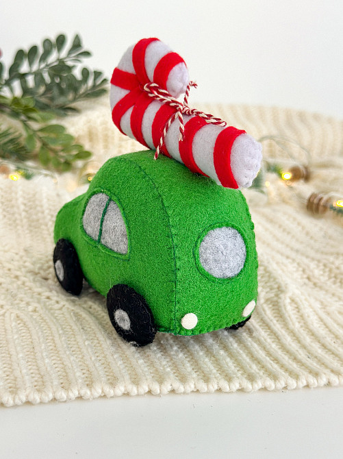 Новогодняя елочная игрушка из фетра ручной работы Машинка с конфетой 11 см Киев - изображение 6