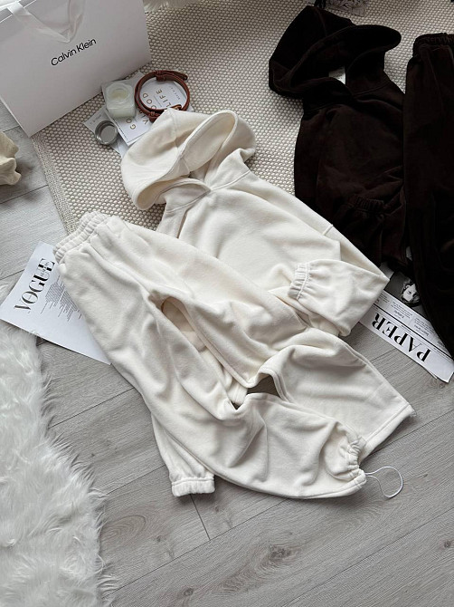 Жіночий стильний теплий костюм Двосторонній Фліс Молочний, 46/48 Одеса - фото 2