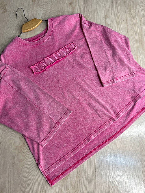 Футболка женская A-N 26029 оверсайз широкая вареная дай длинный рукав 3\4 с вышивкой впереди one size, розовый, one size Киев - изображение 4