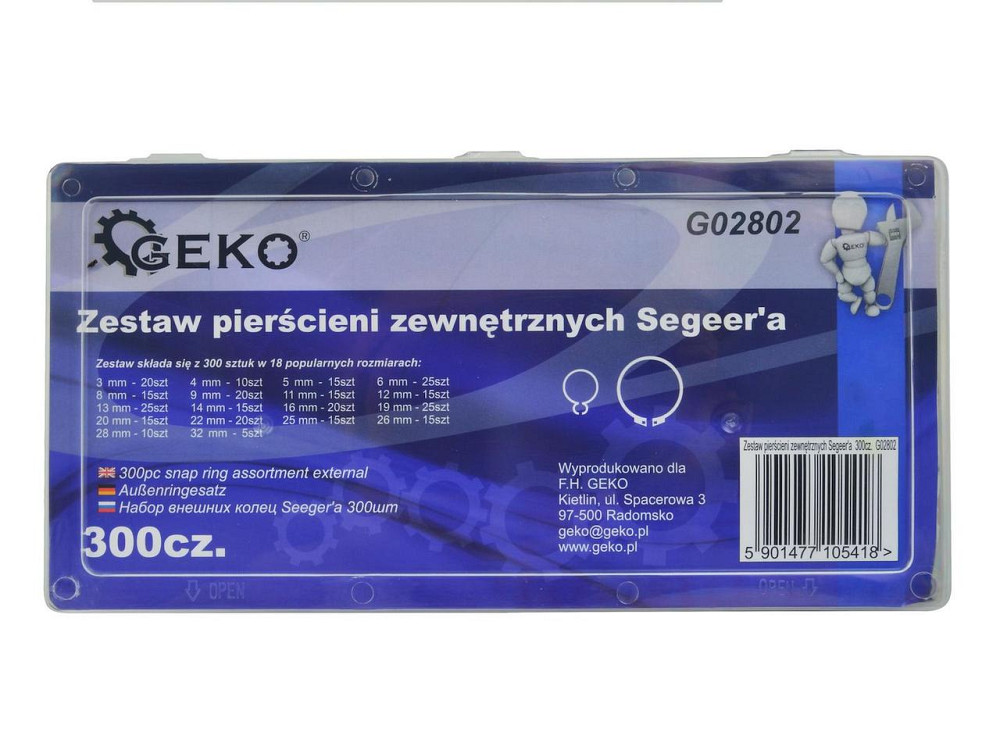 РемНабір стопорних кілець "GeKo" Segera зовнішні,  комплект: 18 розмірів -  300 штук Київ - фото 4