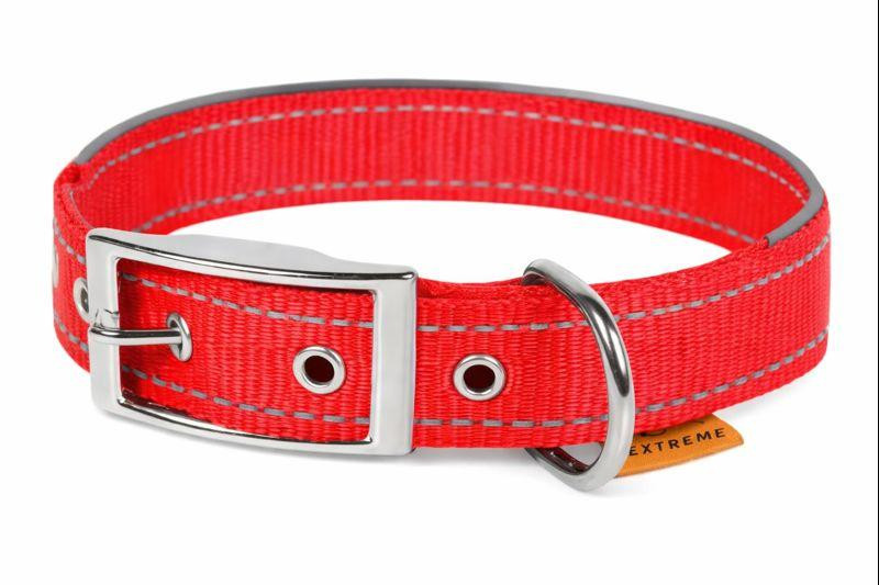 Нашийник "Dog Extreme" з нейлону, подвійний зі світловідбиваючою вставкою (ширина 20мм, довжина 30-40см), червоний Київ - фото 1