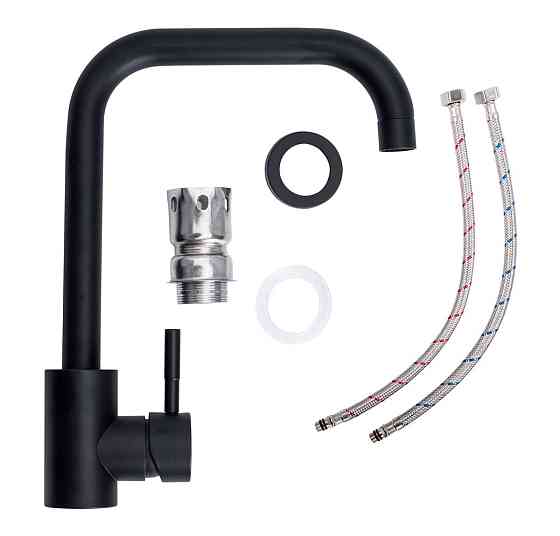 VALESO Комплект: Мийка 6550 LOTOS чорна + Змішувач BG77 чорний + Сифон 1041 Киев