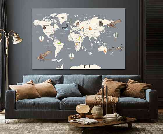 Картина холст в гостиную / спальню  Мапа світу   MLP_291 70x140 см Киев