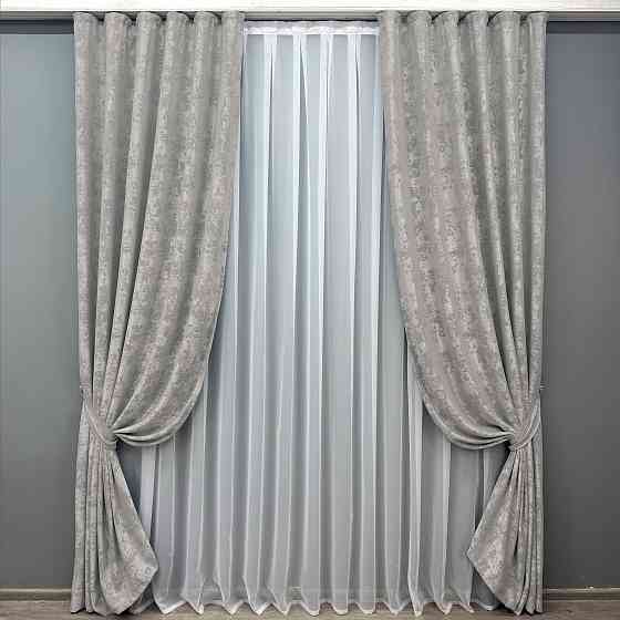 Комплект готових штор VR-Textil Жакард Sultan XO № 1124ш Світло-сірий 100х270 см 2 шт (31-420) Київ