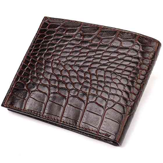 Стильне чоловіче портмоне з натуральної фактурної шкіри з тисненням під крокодила Коричневе (CANPELLINI) Київ