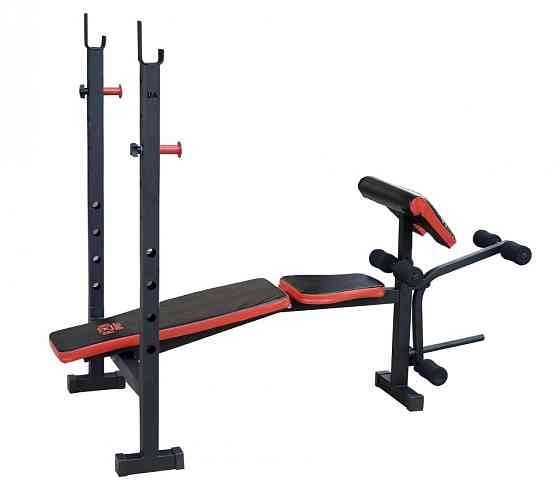 Скамья для жима ReadMeBlack + 4 грифа + 100 кг дисков Гантели, гири, штанги и диски АВС пластик комплект Киев