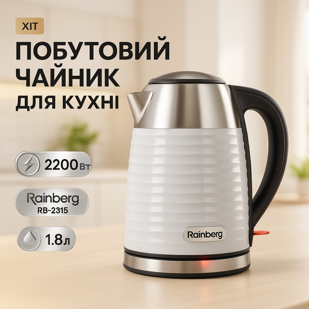 Електричні чайники якісні Rainberg RB-2315 1.8л 2200Вт, Чайник металевий для дому AQ-60 Львів - фото 9