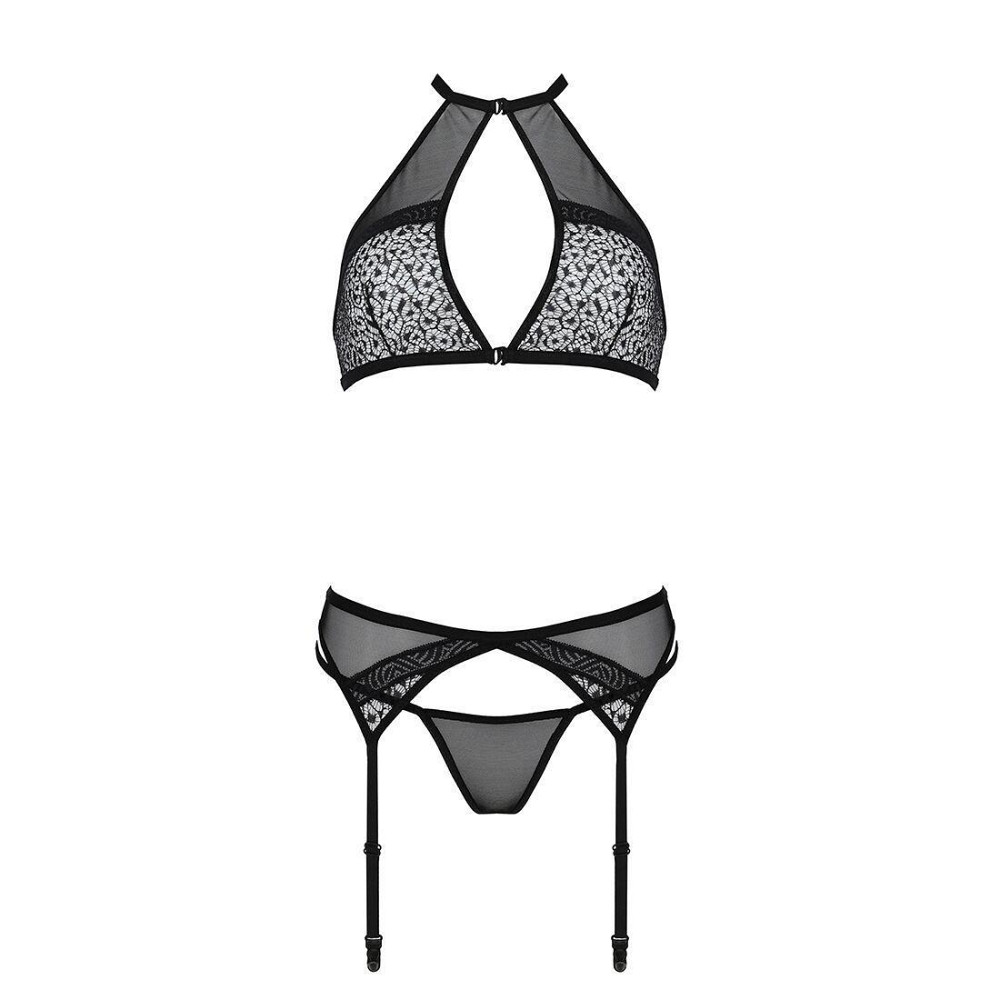 Комплект білизни Passion SATARA SET XXL/XXXL black, топ, пояс для панчіх, стрінги Sex Aura Київ - фото 3