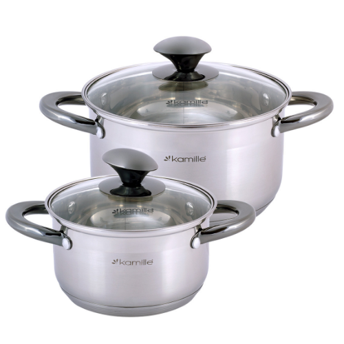 Набір каструль 4 предмети (каструлі 1,5/3л) нержавіюча сталь порожнисті чорні ручки 4925 KAMILLE Житомир - изображение 2