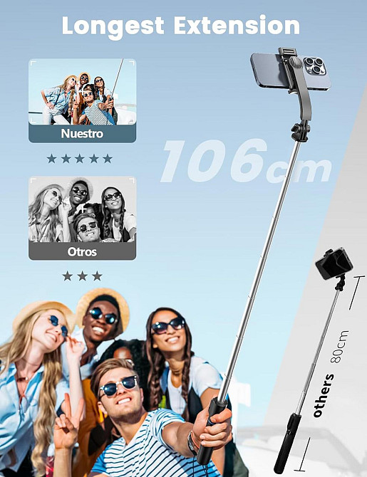 Висувний штатив для селфі-палиці kzomKzoo Штатив kzomKzoo Selfie Stick зі знімним бездротовим пультом дистанційного керування 4 в1 Київ - фото 2