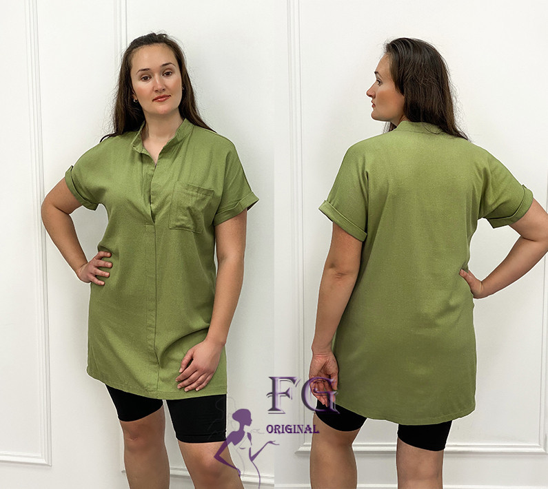 Женская льняная туника большого размера Inga 50-52, Хаки Киев - изображение 6