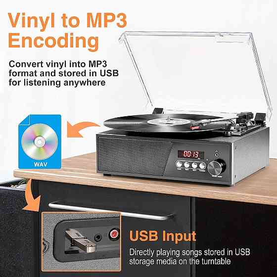 Виниловый ретро-проигрыватель Udreamer UD007 с функцией Bluetooth USB FM-радио пультом дистанционного управления и динамиками Днепр