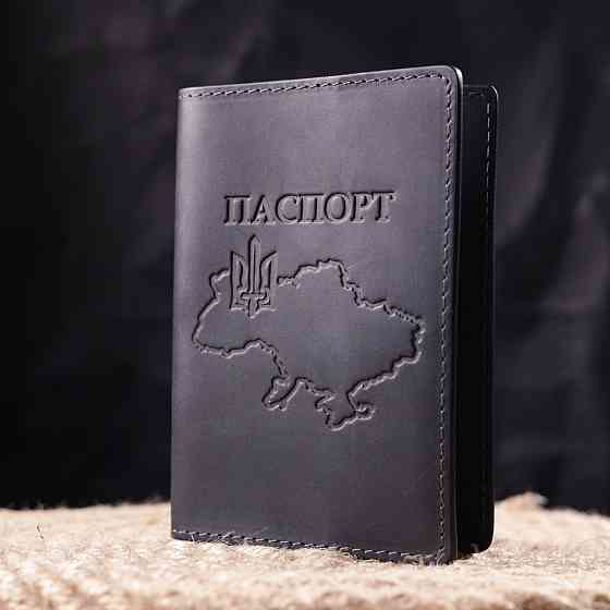 Стильная обложка на паспорт в винтажной коже Черная (GRANDE PELLE) Киев