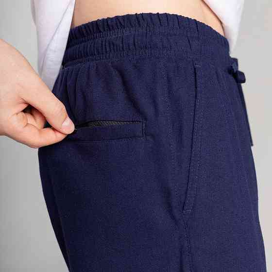 Мужские льняные брюки свободного кроя темно синие Pobedov Chill Киев