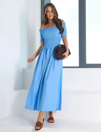 Платье макси с открытыми плечами лен-котон с открытыми плечами Одесса
