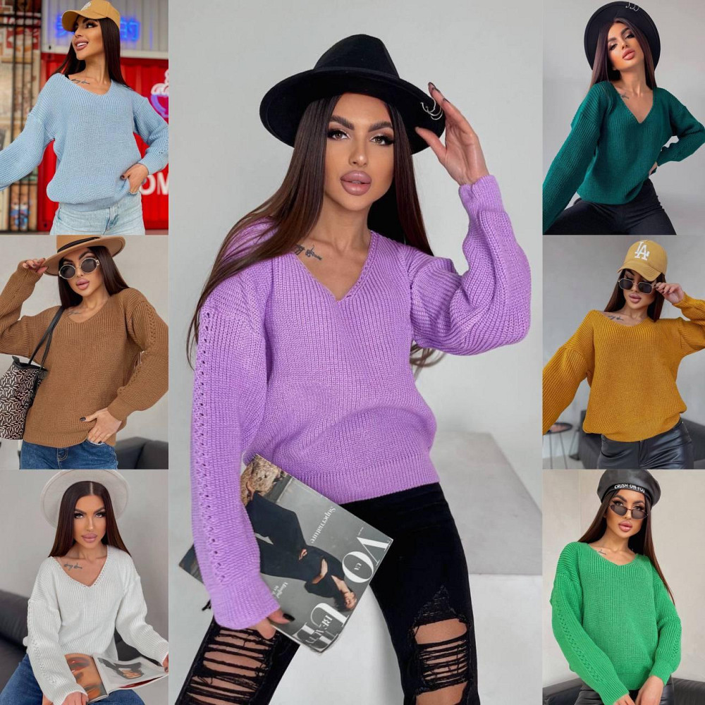 Жіночий модний светр однотонний з V-подібним вирізом. Київ - фото 1