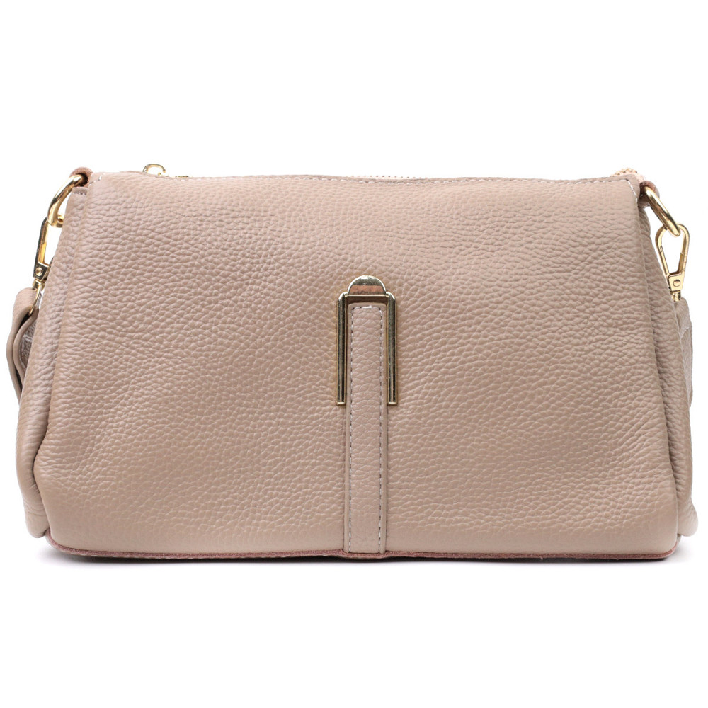 Шкіряна жіноча сумка з металевою прикрасою по середині Vintage 22609 Бежева Київ - фото 5