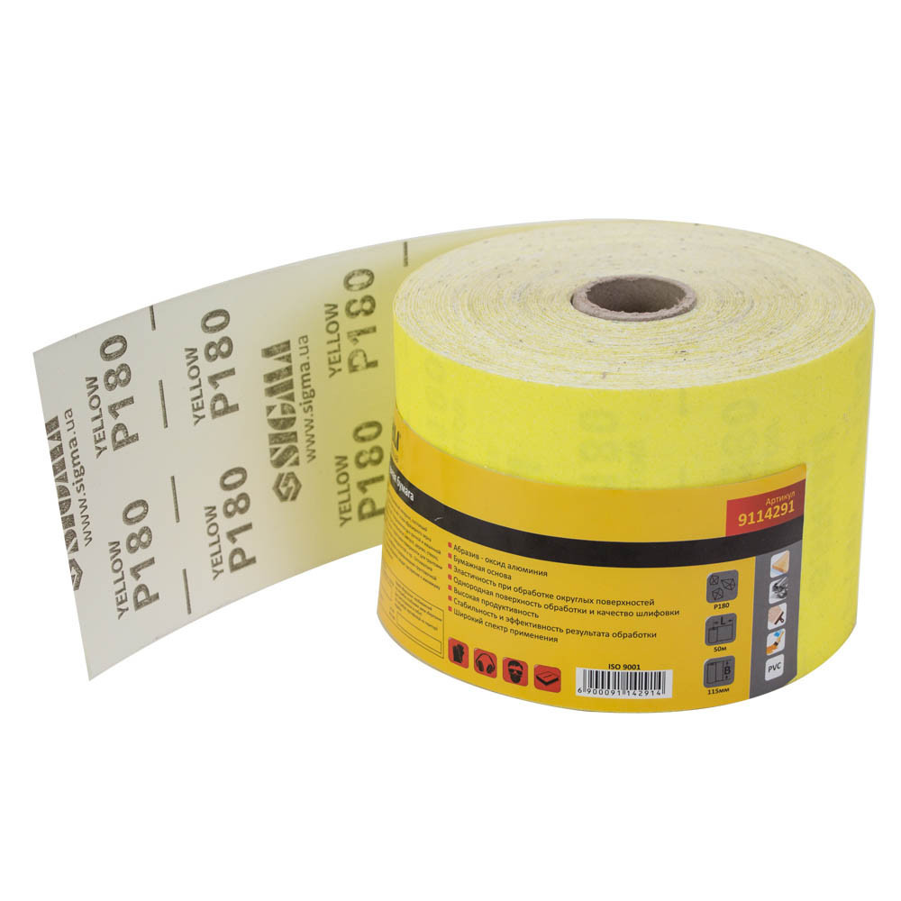 Шлифовальная бумага рулон 115мм×50м P180 SIGMA (9114291) Ровно - изображение 1