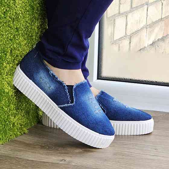 Женские Джинсовые Слипоны Мокасины на Высокой Толстой Подошве (размеры: 36,37,38) - 211 Днепр