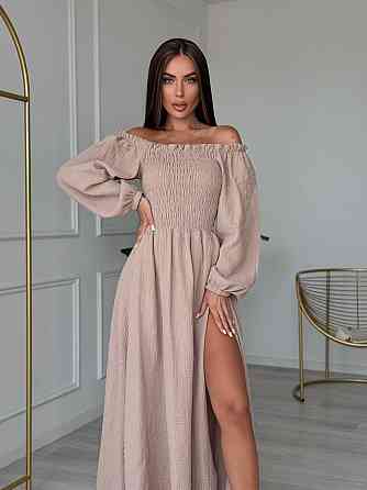 Жіноче романтичне плаття максі з натуральної тканини муслін 100% бавовна Беж, 46/48 Одеса