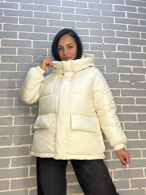 Куртка жіноча Lady Yep 9013 пуффер подовжена накладені кишені з капюшоном молочна, молочний, 42 Київ - фото 5