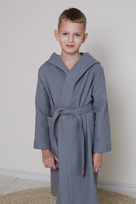 Халат детский вафельный Ideal Textile с капюшоном серый (56860685) Черновцы - изображение 1