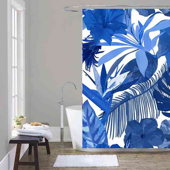 Шторка для душа и ванной комнаты с водоотталкивающим покрытием, цвет синий с принтом Каменец-Подольский