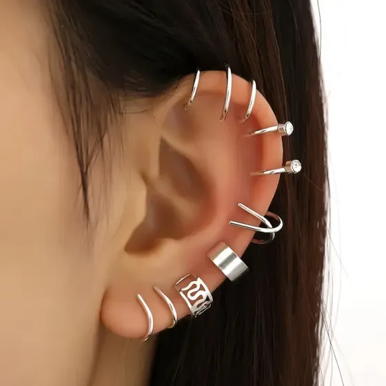 Набор из 12 серебристых каффов на ухо без прокола Киев