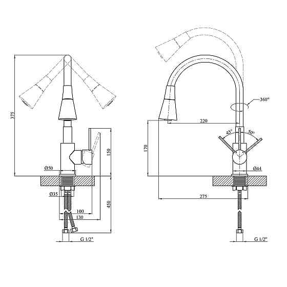 Смеситель для кухни с гибким изливом Kroner KRP Küche - C031RED красный Киев