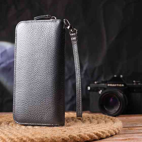 Чудовий гаманець з відливом для жінок із натуральної шкіри флотар Сірий (CANPELLINI) Київ