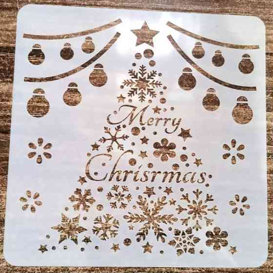 Трафарет Елка на окна к новому году 13 на 13 см серый Киев