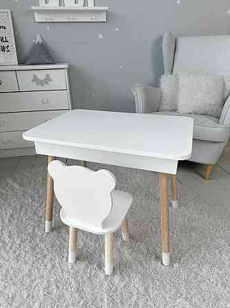 Столик з відкидним верхом і стільчик для хлопчика, білий Киев
