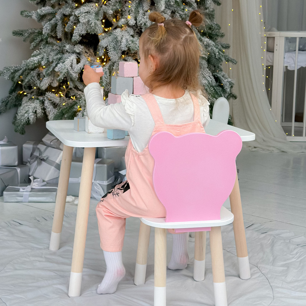 Дитячий стіл і стілець "Медвежа" білий з рожевим Київ - фото 3