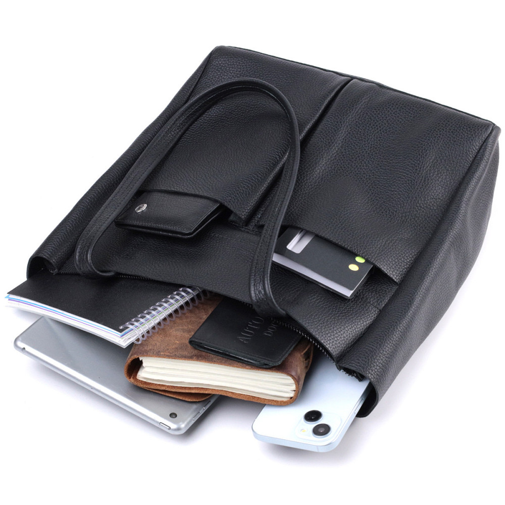 Зручна сумка-шоппер із натуральної шкіри Shvigel 22845 Чорна Київ - фото 9