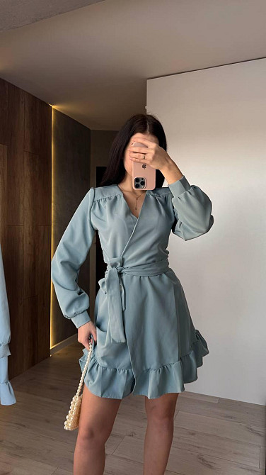 Женское романтическое платье на запах костюмка Бирюзовый Одесса - изображение 3