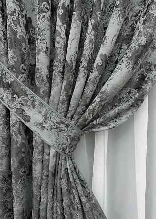 Комплект готових штор VR-Textil Льон Преміум № 1838ш Графітовий з сірим 150х290 см 2 шт (33-0824) Київ