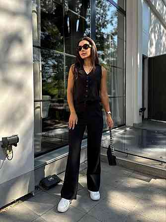 Женский брючный костюм двойка: жилет и брюки турецкая костюмка Черный, 44 Одесса