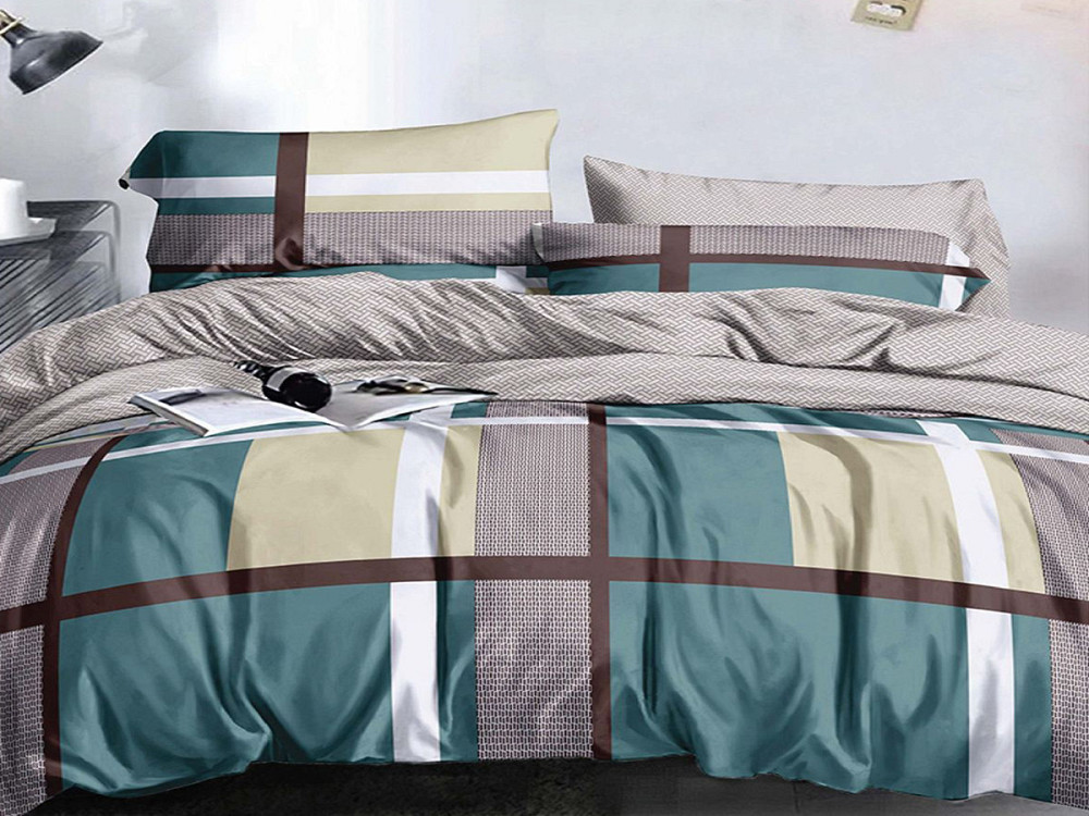 Ecotton Комплект постільної білизни Ecotton двоспальний 180х215 см Клітка сіро-зелений (24102) Киев - изображение 1