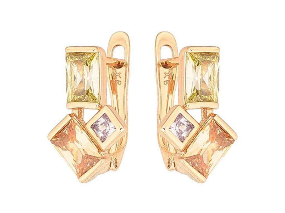 Сережки англійська застібка Позолота 18K «Різнокольорові кристали» 272017 ТМ XUPING Київ - фото 1