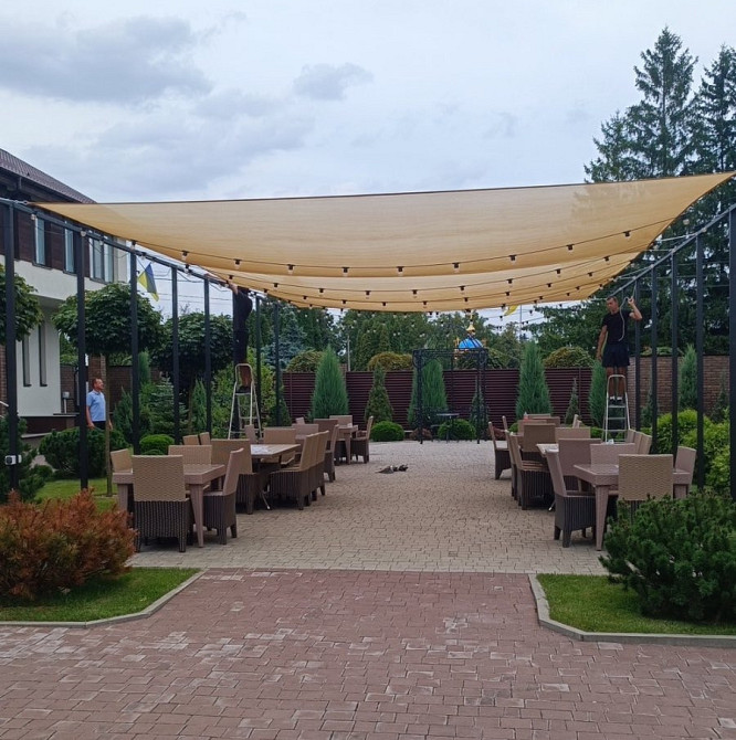 Тент навіс затінюючий прямокутний 4х8м сітка (Бежевий) Вінниця - фото 4