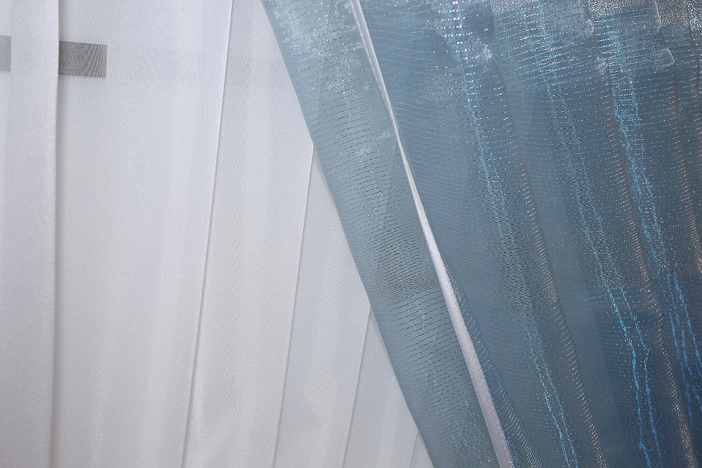 Кухонные шторки VR-Textil № 101к с подвязками молочный с голубым 330х170 см (52-0308) Киев - изображение 5